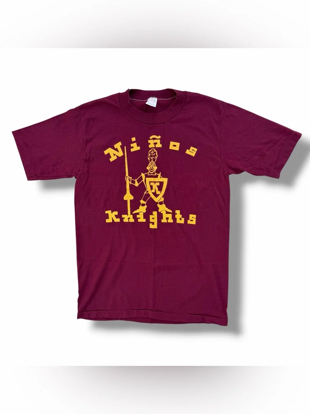 Vintage 80s Sportswear Niños Knights T-Shirt Burgundy Size Medium USA School